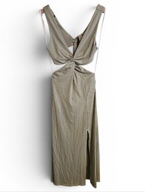 NWT HELLO MOLLY Twist Front Tie Back Cut Out Maxi Dress in Olive - XS